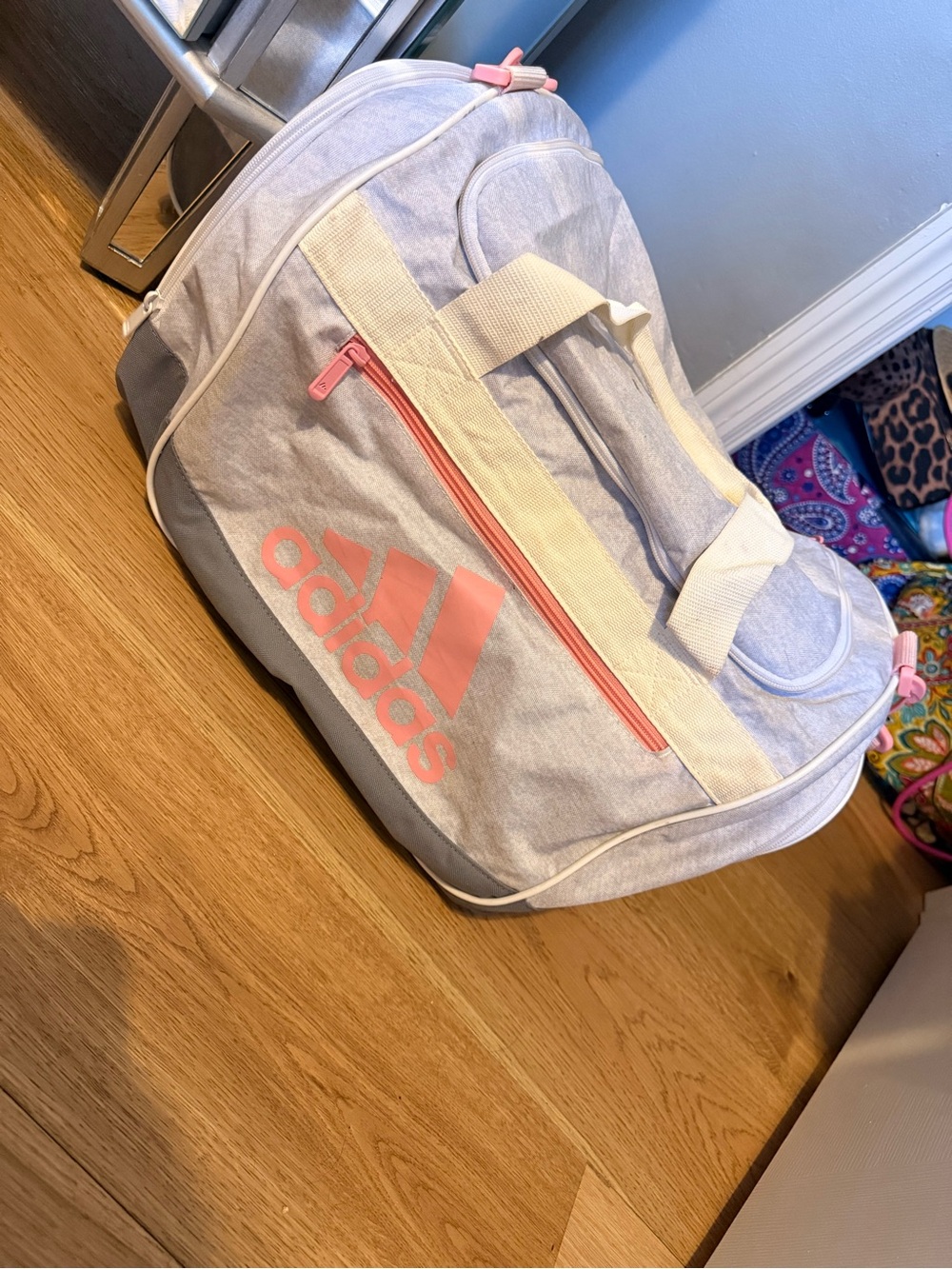 adidas Light Gray and Pink Travel Duffel Bag